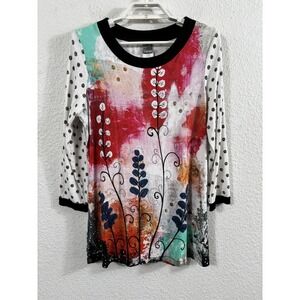 Dolcezza Shirt Womens Medium Multicolor Art Floral Print 3/4 Sleeve Tunic Top